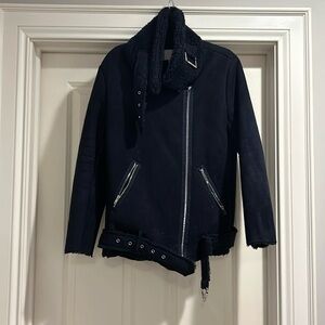 J.O.A Los Angeles Medium Navy Shearling Jacket